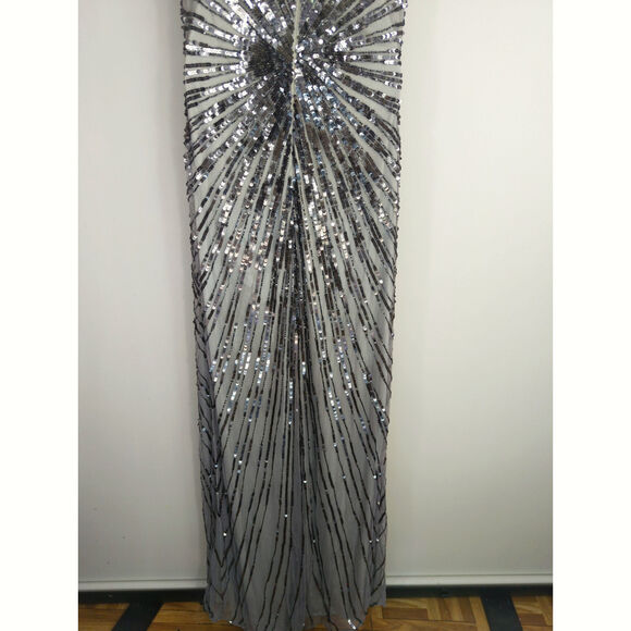 Mac Duggal Silver Sequined Cap Sleeve Evening Gown Womens Size 6 Formal Party - Picture 8 of 14